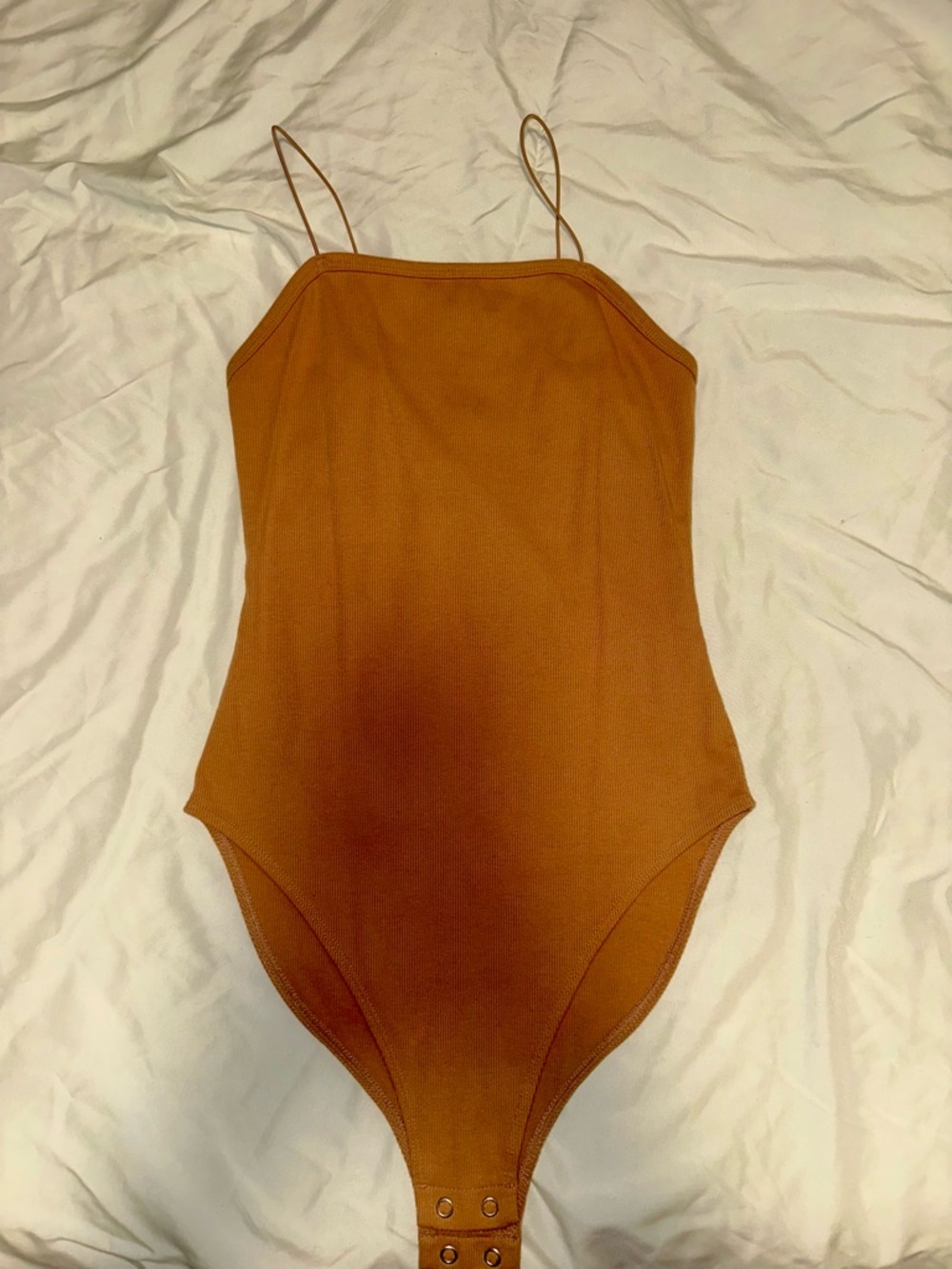 Rust Orange/Tan Ribbed Snap-Closure Bodysuit
